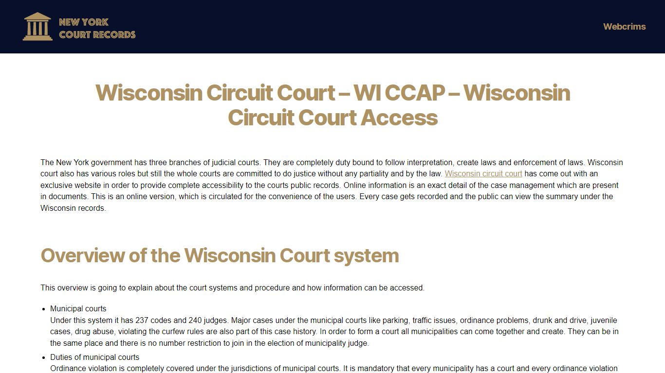 Wisconsin Circuit Court - WI CCAP - New York Court Records